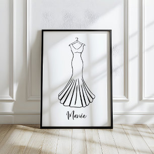 Whimsical Hand-Drawn French Wedding Dress Art Poster