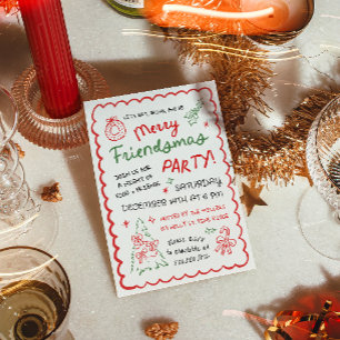 Whimsical Hand Drawn Friendsmas Christmas Party Invitation