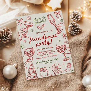 Whimsical Hand Drawn Friendsmas Christmas Party Invitation