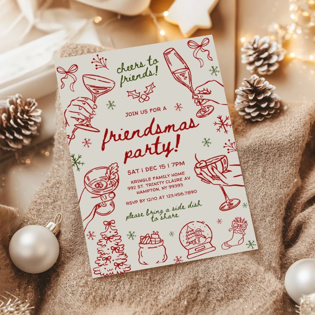 Whimsical Hand Drawn Friendsmas Christmas Party Invitation (Creator Uploaded)