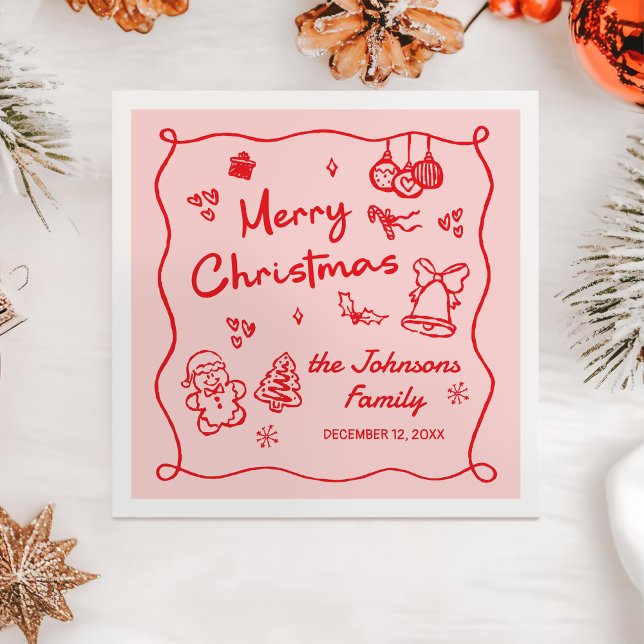 Whimsical Hand Drawn Friendsmas Christmas Party Napkin (Creator Uploaded)