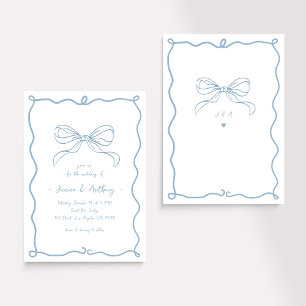 Whimsical Hand Drawn Fun French Blue Wedding Invitation