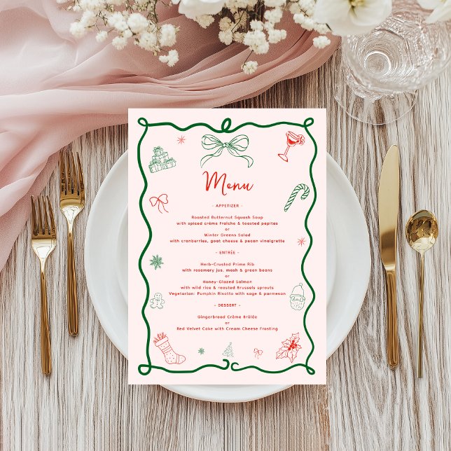 Whimsical Hand Drawn Fun French Christmas Dinner Menu (Creator Uploaded)