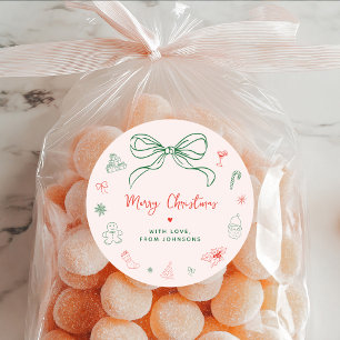 Whimsical Hand Drawn Fun French Christmas Holiday Classic Round Sticker