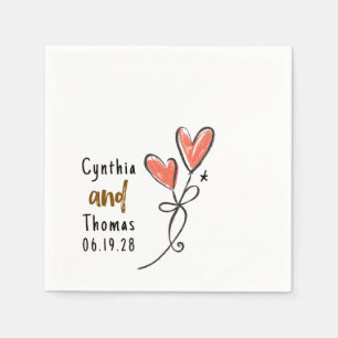 Whimsical Hand Drawn Funky Hearts Wedding Napkin