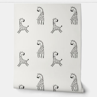 Whimsical Hand-Drawn Giraffe Nursery Wallpaper