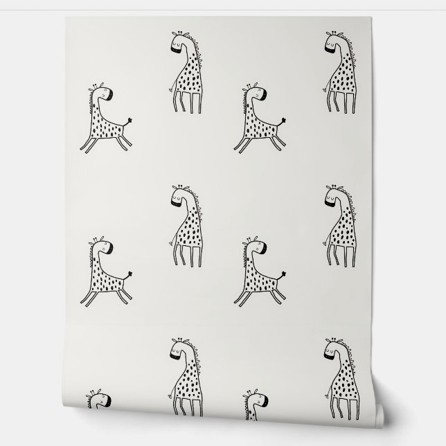 Whimsical Hand-Drawn Giraffe Nursery Wallpaper (Unrolling)