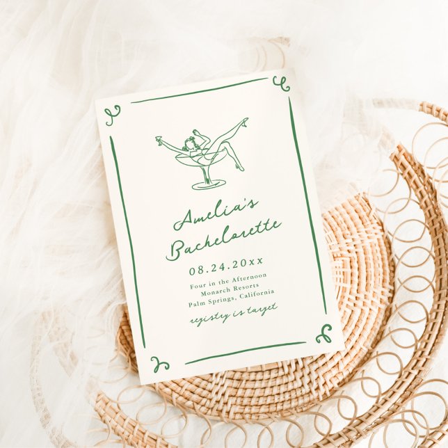Whimsical Hand Drawn Green Bachelorette Invitation (Creator Uploaded)