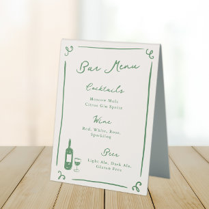 Whimsical Hand Drawn Green Bar Menu