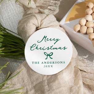 Whimsical Hand-Drawn Green Bow Christmas Classic Round Sticker