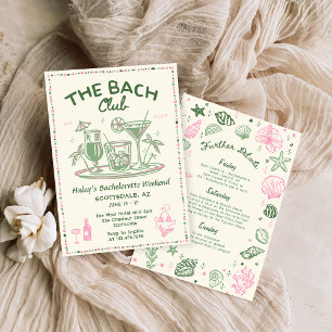 Whimsical Hand Drawn Green Cocktail Bachelorette Invitation