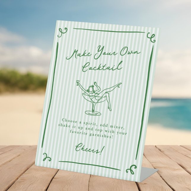 Whimsical Hand Drawn Green Cocktail Bar Pedestal Sign (Creator Uploaded)