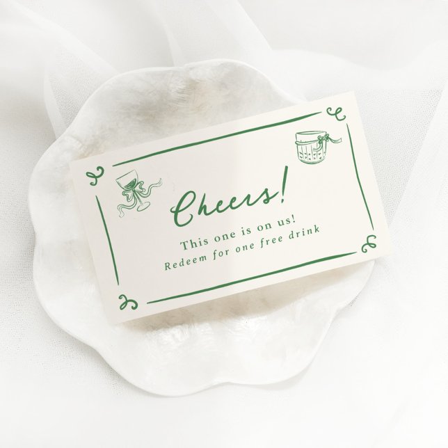 Whimsical Hand Drawn Green Drink Ticket Enclosure Card (Creator Uploaded)