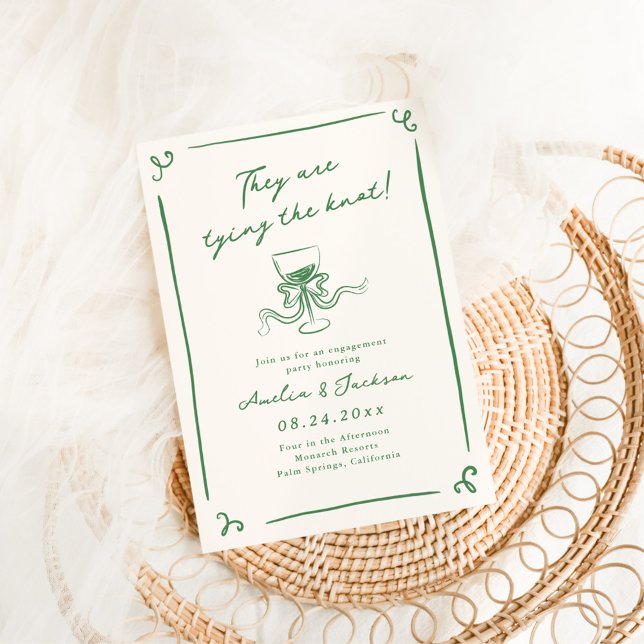 Whimsical Hand Drawn Green Engagement Party Invitation (Creator Uploaded)