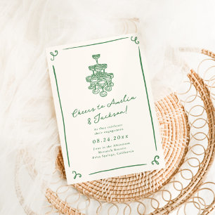 Whimsical Hand Drawn Green Engagement Party Invitation