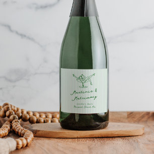 Whimsical Hand Drawn Green Martinis & Matrimony Sparkling Wine Label