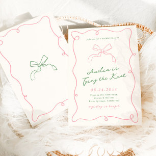 Whimsical Hand Drawn Green & Pink Bridal Shower Invitation
