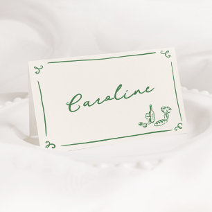 Whimsical Hand Drawn Green Place Card