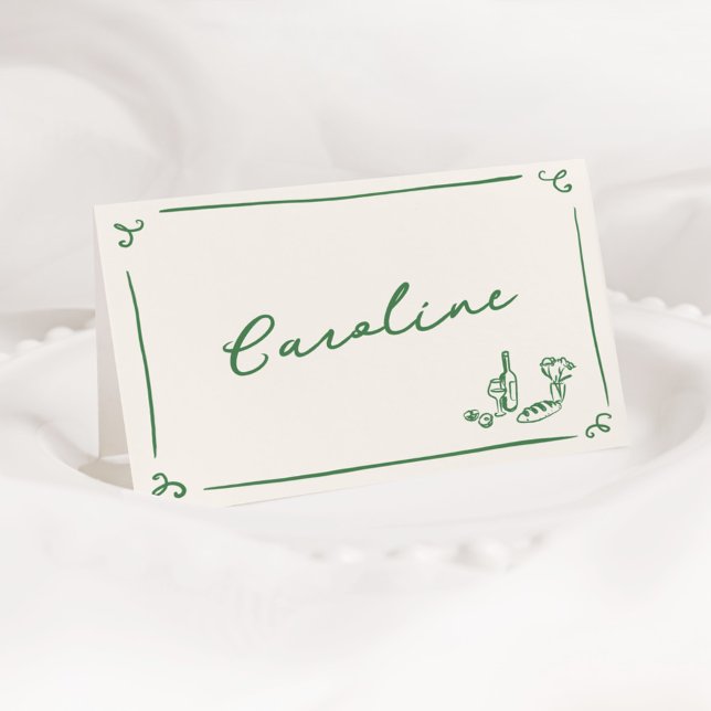 Whimsical Hand Drawn Green Place Card (Creator Uploaded)