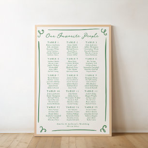 Whimsical Hand Drawn Green Seating Chart 15 Tables