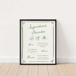 Whimsical Hand Drawn Green Signature Drinks Poster
