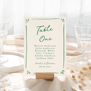Whimsical Hand Drawn Green Table Card