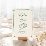 Whimsical Hand Drawn Green Vintage Car Table Card<br><div class="desc">This adorable design features hand drawn elements and a whimsical bold text.</div>