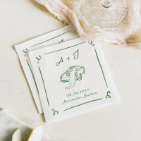 Whimsical Hand Drawn Green Vintage Car Wedding