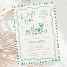 Whimsical Hand Drawn Green Wavy Rehearsal Dinner