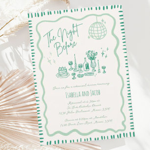 Whimsical Hand Drawn Green Wavy Rehearsal Dinner Invitation