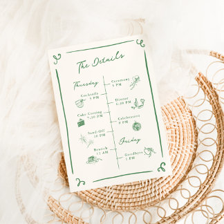 Whimsical Hand Drawn Green Wedding Details Invitation