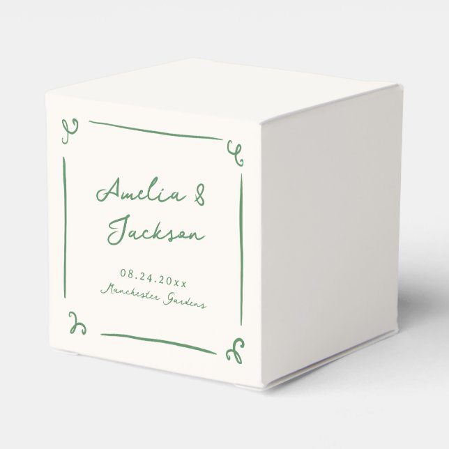 Whimsical Hand Drawn Green Wedding Favour Box (Back Side)