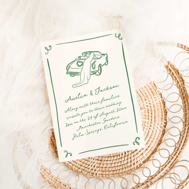 Whimsical Hand Drawn Green Wedding Invitation (Creator Uploaded)