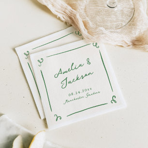 Whimsical Hand Drawn Green Wedding Napkin