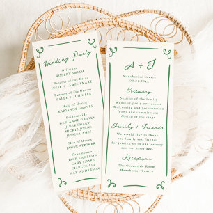 Whimsical Hand Drawn Green Wedding Program + Party Menu