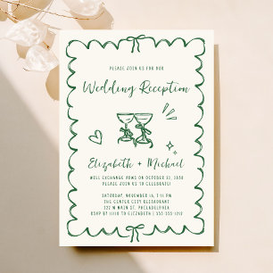 Whimsical Hand Drawn Green Wedding Reception Invitation