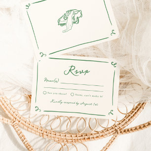 Whimsical Hand Drawn Green Wedding RSVP Invitation