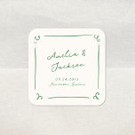 Whimsical Hand Drawn Green Wedding Square Sticker<br><div class="desc">This adorable design features hand drawn elements and a whimsical bold text.</div>