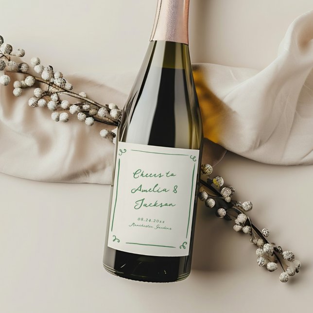 Whimsical Hand Drawn Green Wedding Wine Label (Creator Uploaded)