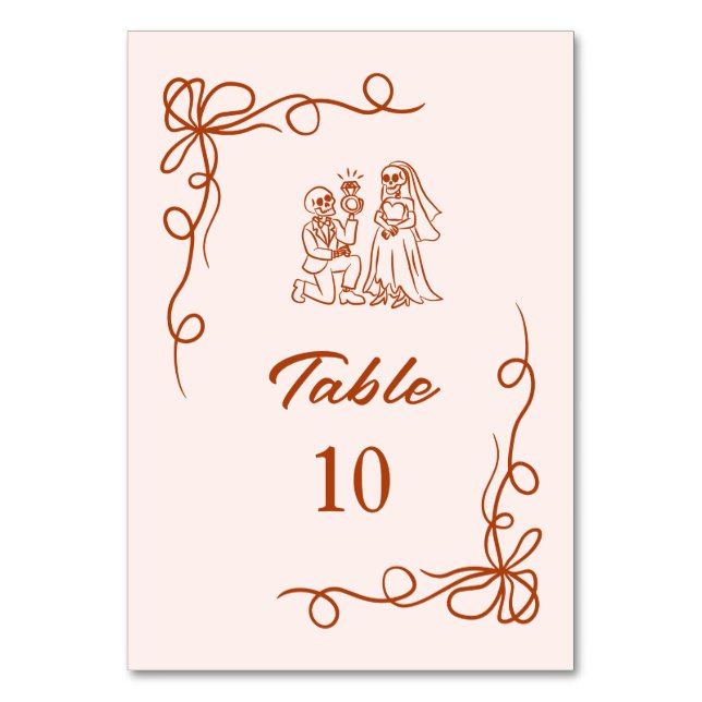 Whimsical Hand Drawn Halloween Bridal Shower Table Number (Front)
