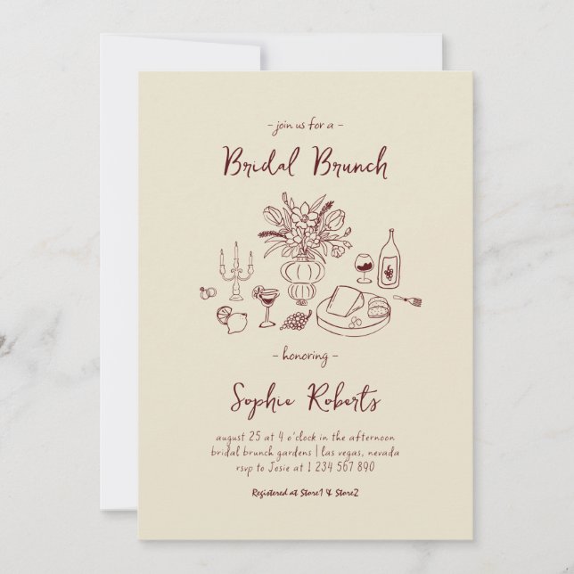 Whimsical Hand Drawn Handwriting Bridal Brunch Invitation (Front)