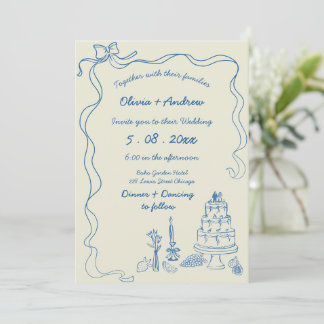 Whimsical Hand Drawn Handwriting Retro Wedding Invitation