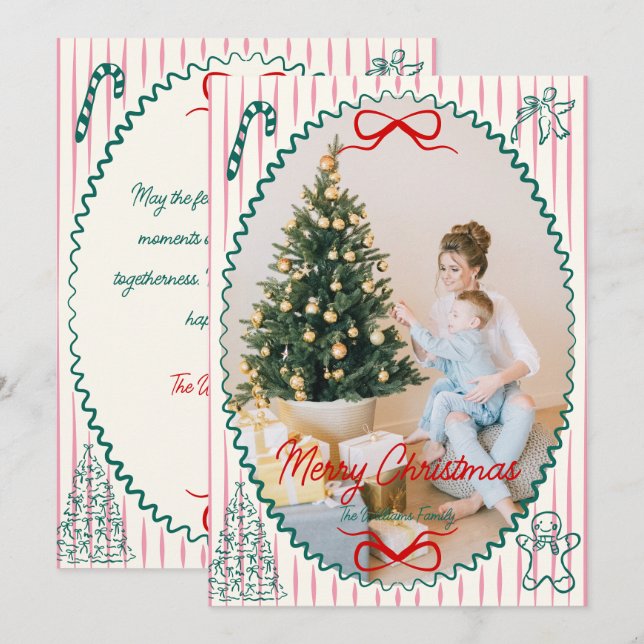 Whimsical Hand Drawn Handwritten Christmas Photo Holiday Card (Front/Back)