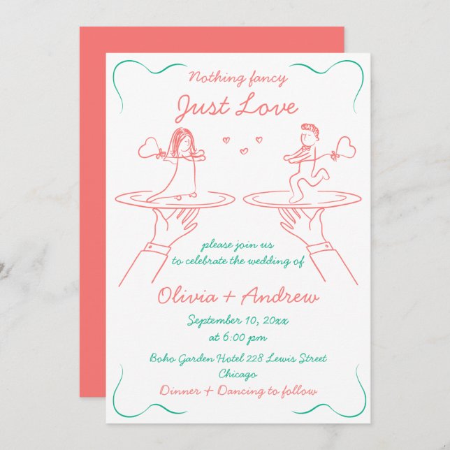 Whimsical Hand Drawn Handwritten Quirky Wedding Invitation (Front/Back)