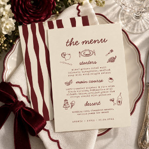 Whimsical Hand Drawn Handwritten Wedding Menu Card