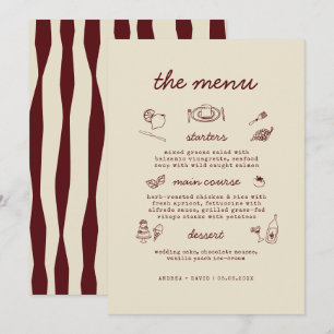 Whimsical Hand Drawn Handwritten Wedding Menu Card