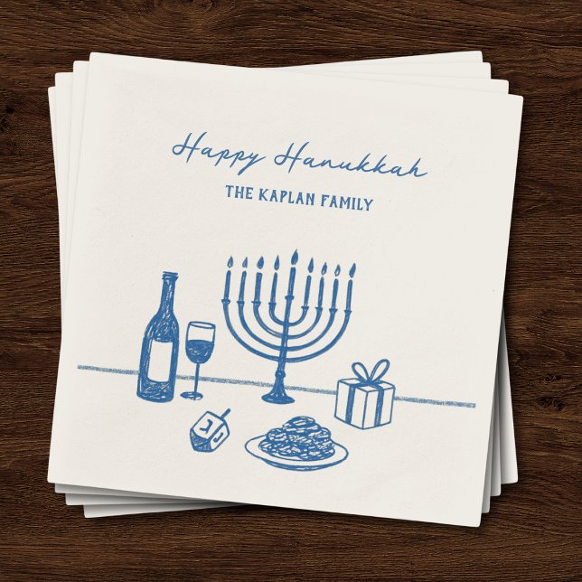 Whimsical Hand Drawn Hanukkah Party Trendy Custom Napkin (Creator Uploaded)