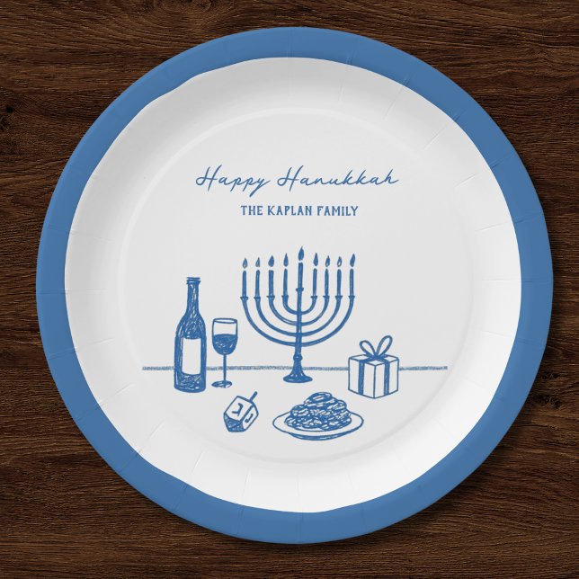 Whimsical Hand Drawn Hanukkah Party Trendy Custom Paper Plate (Creator Uploaded)