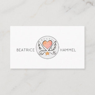 Whimsical Hand Drawn Heart & Wings Business Card