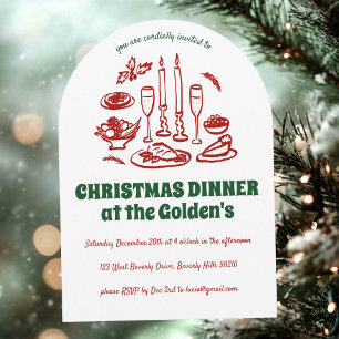 Whimsical  Hand Drawn Holiday Dinner Party ARCH Invitation